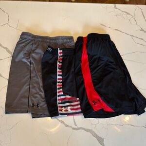 Under Armour Kids Athletic Shorts - Gray, Black, and Red Sold as a set of three